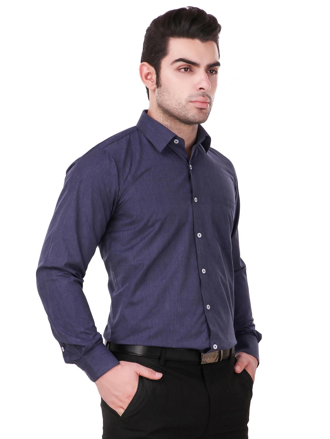 navy blue solid formal shirt - 16263234 - Zoom Image - 2