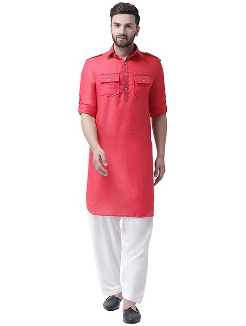 pink silk blend pathani kurta - 16263347 - Very Small Image - 1