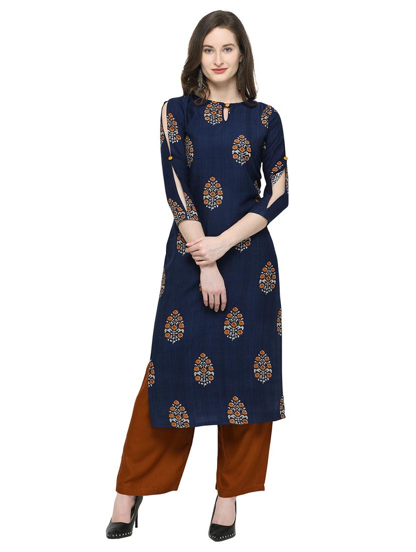 floral printed straight kurta - 16263362 - Zoom Image - 1
