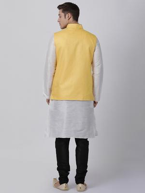 white silk blend kurta pyjama set with nehru jacket - 16263908 - Standard Image - 3