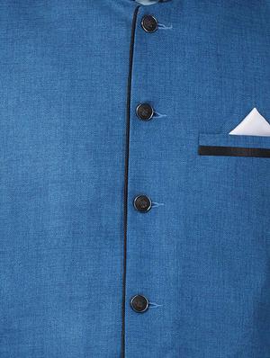 blue silk blend kurta pyjama set with nehru jacket - 16263917 - Standard Image - 4