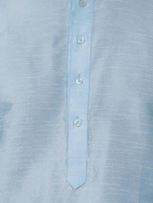 blue silk blend kurta pyjama set with nehru jacket - 16263917 - Standard Image - 5