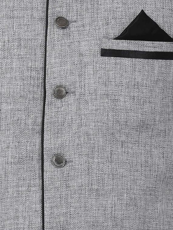 silver silk blend kurta pyjama set with nehru jacket - 16263927 - Zoom Image - 4