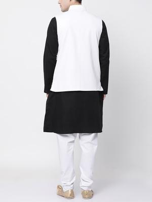 black cotton kurta pyjama set with nehru jacket - 16263938 - Standard Image - 3