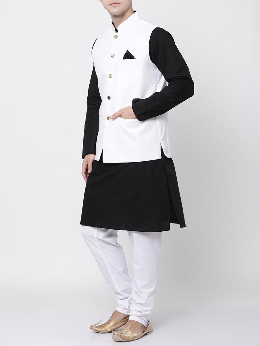 black cotton kurta pyjama set with nehru jacket - 16263938 - Zoom Image - 2
