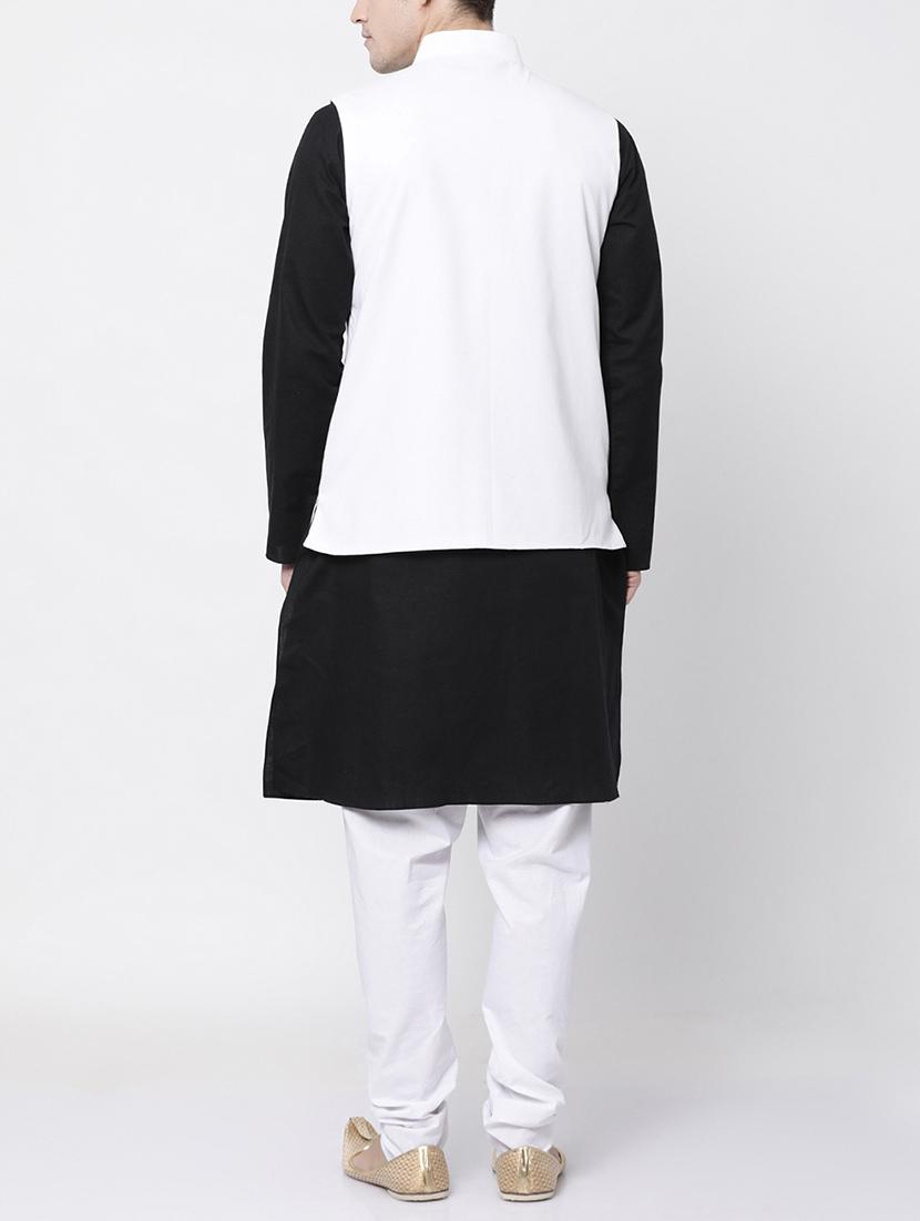 black cotton kurta pyjama set with nehru jacket - 16263938 - Zoom Image - 3