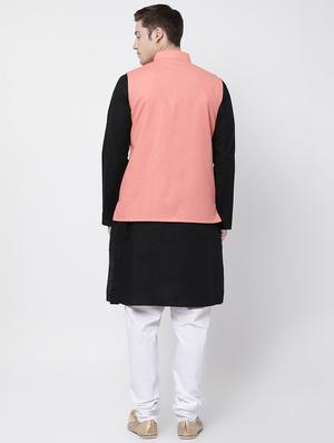 black cotton kurta pyjama set with nehru jacket - 16263945 - Standard Image - 3