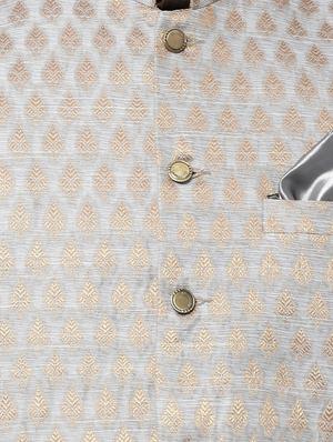 brown silk blend kurta pyjama set with nehru jacket - 16263954 - Standard Image - 4