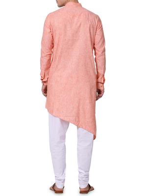 orange cotton asymmetric kurta pyjama set - 16264027 - Standard Image - 3