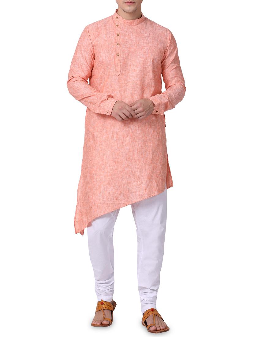 orange cotton asymmetric kurta pyjama set - 16264027 - Zoom Image - 1