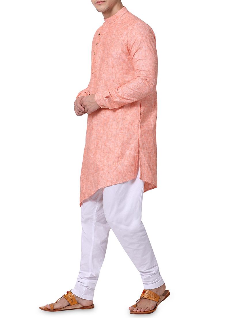 orange cotton asymmetric kurta pyjama set - 16264027 - Zoom Image - 2