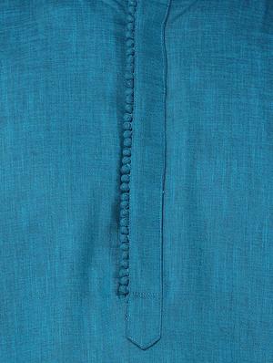 blue solid kurta pyjam set - 16264031 - Standard Image - 4