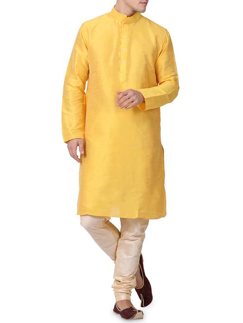 yellow dupion kurta pyjama set - 16264038 - Standard Image - 1