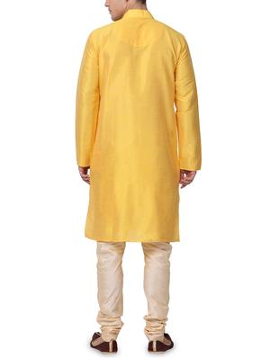 yellow dupion kurta pyjama set - 16264038 - Standard Image - 3
