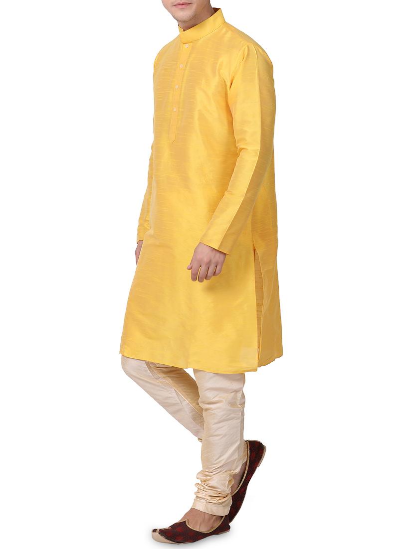 yellow dupion kurta pyjama set - 16264038 - Zoom Image - 2