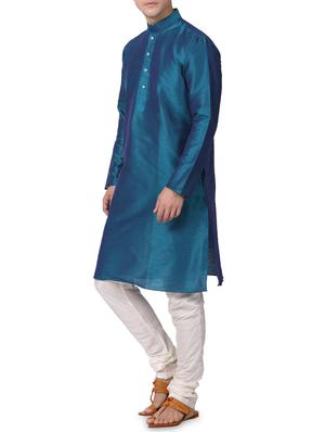 blue dupion kurta pyjama set - 16264041 - Standard Image - 2