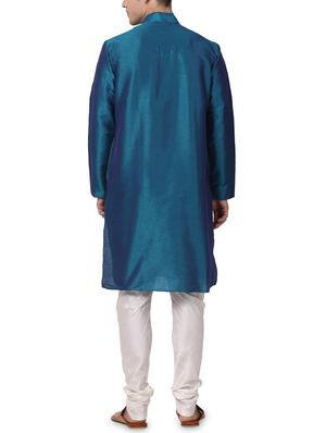 blue dupion kurta pyjama set - 16264041 - Standard Image - 3