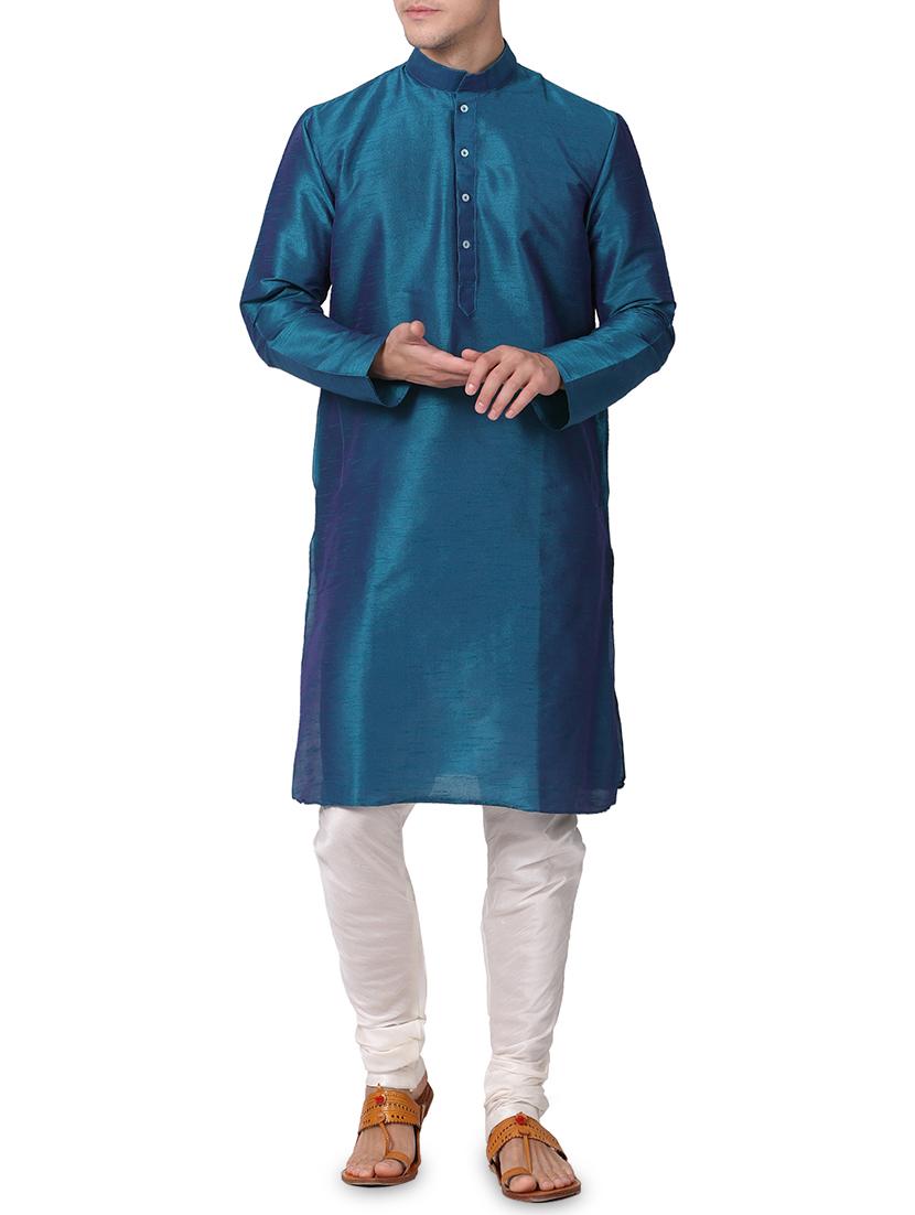 blue dupion kurta pyjama set - 16264041 - Zoom Image - 1