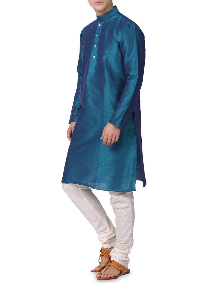 blue dupion kurta pyjama set - 16264041 - Zoom Image - 2