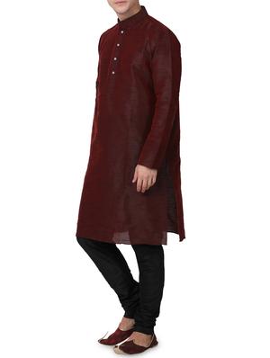 maroon dupion kurta pyjama set - 16264047 - Standard Image - 2