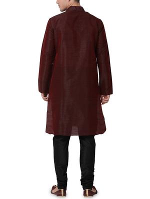 maroon dupion kurta pyjama set - 16264047 - Standard Image - 3