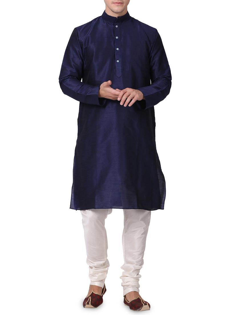 blue dupion kurta pyjama set - 16264048 - Zoom Image - 1
