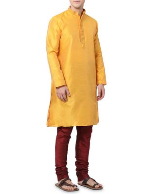 yellow dupion kurta pyjama set - 16264067 - Standard Image - 2