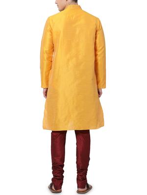 yellow dupion kurta pyjama set - 16264067 - Standard Image - 3