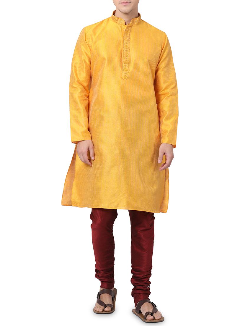 yellow dupion kurta pyjama set - 16264067 - Zoom Image - 1