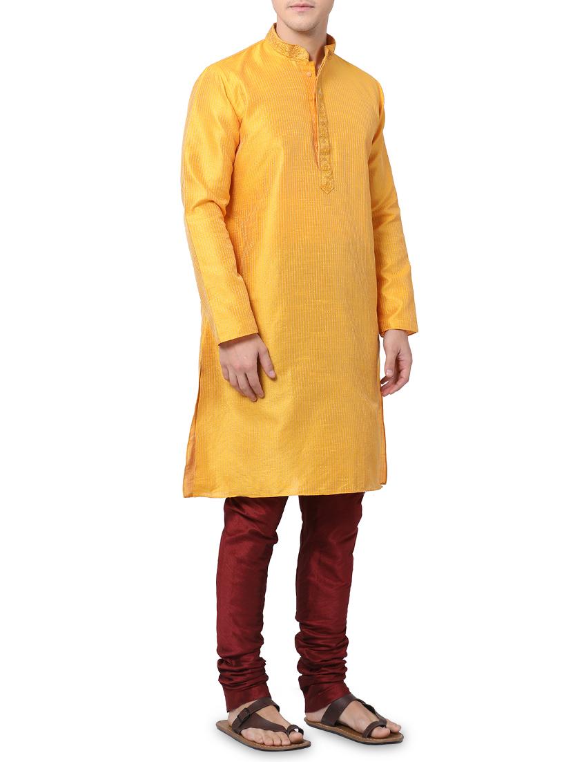 yellow dupion kurta pyjama set - 16264067 - Zoom Image - 2
