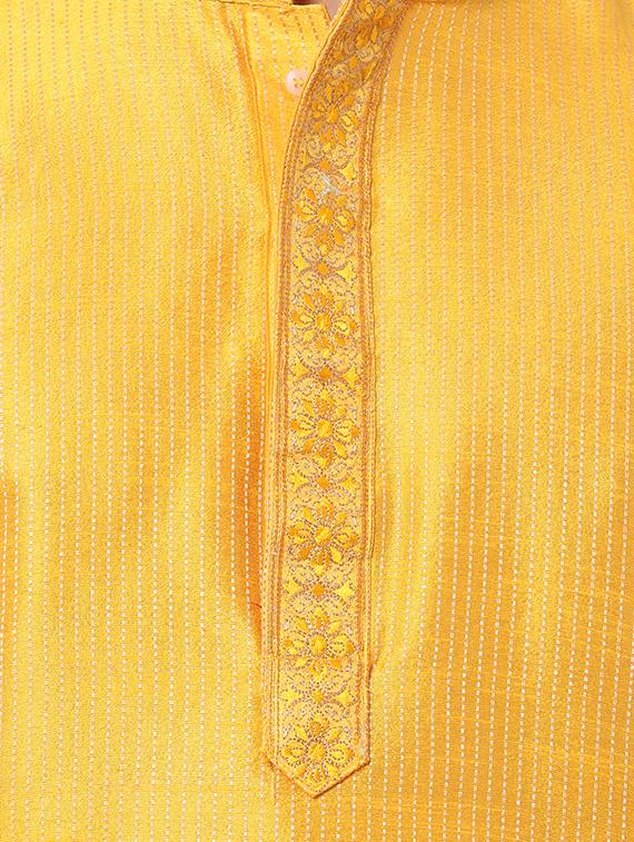 yellow dupion kurta pyjama set - 16264067 - Zoom Image - 4