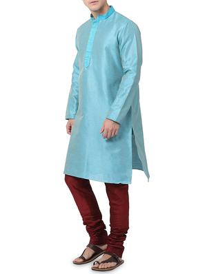 blue dupion kurta pyjama set - 16264068 - Standard Image - 2