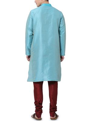 blue dupion kurta pyjama set - 16264068 - Standard Image - 3