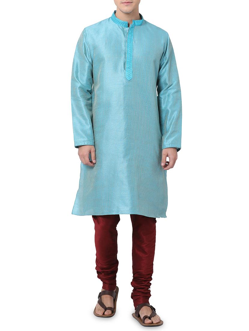 blue dupion kurta pyjama set - 16264068 - Zoom Image - 1