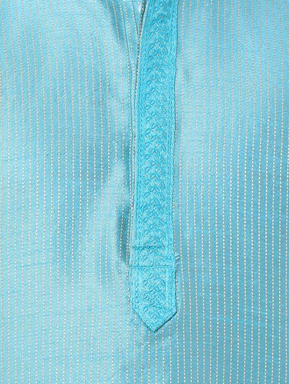 blue dupion kurta pyjama set - 16264068 - Zoom Image - 4