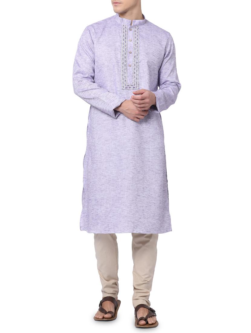 purple cotton kurta pyjama set - 16264072 - Zoom Image - 1