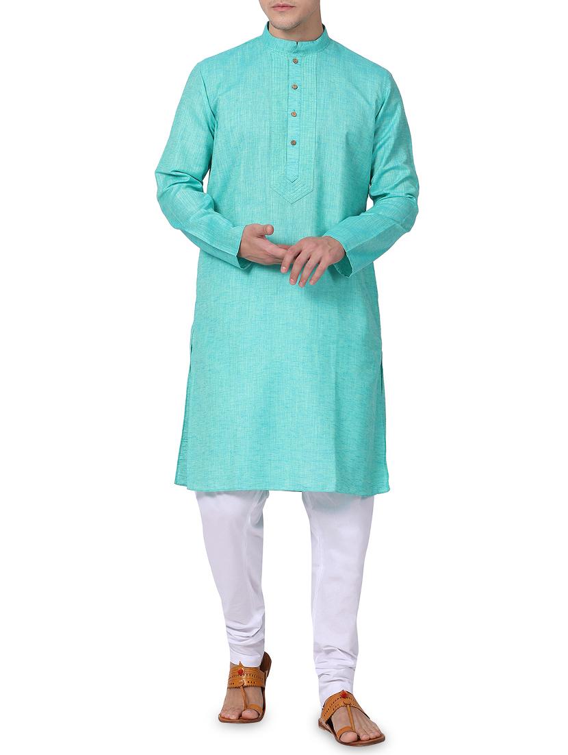 aqua blue solid kurta pyjama set - 16264075 - Zoom Image - 1