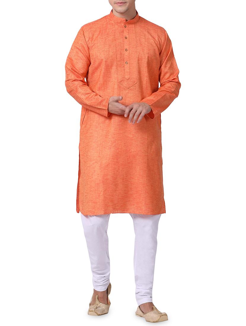 orange cotton kurta pyjama set - 16264076 - Zoom Image - 1