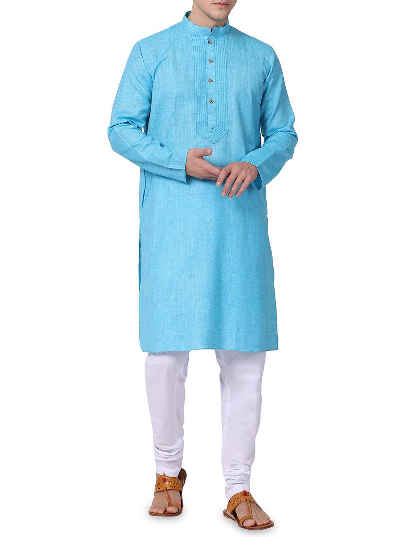blue cotton kurta pyjama set - 16264077 - Zoom Image - 1