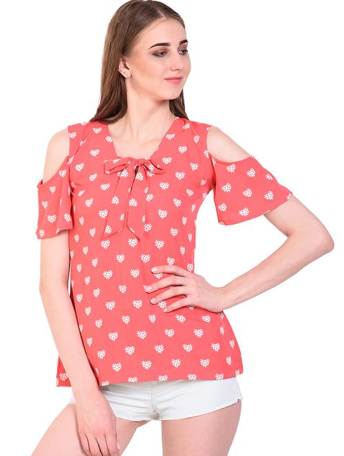 tie front neck cold shoulder top - 16264614 - Standard Image - 1