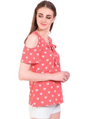 tie front neck cold shoulder top - 16264614 - Standard Image - 2