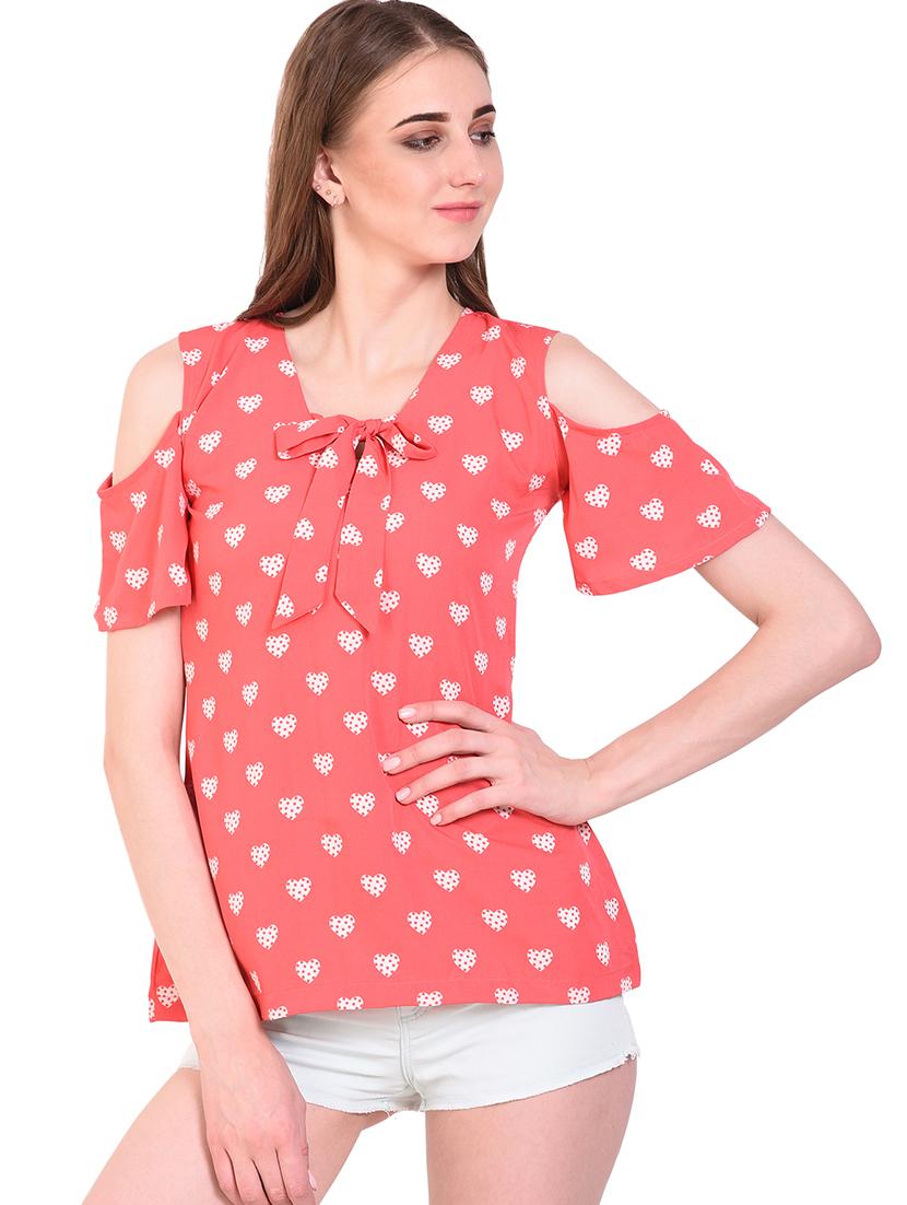 tie front neck cold shoulder top - 16264614 - Zoom Image - 1