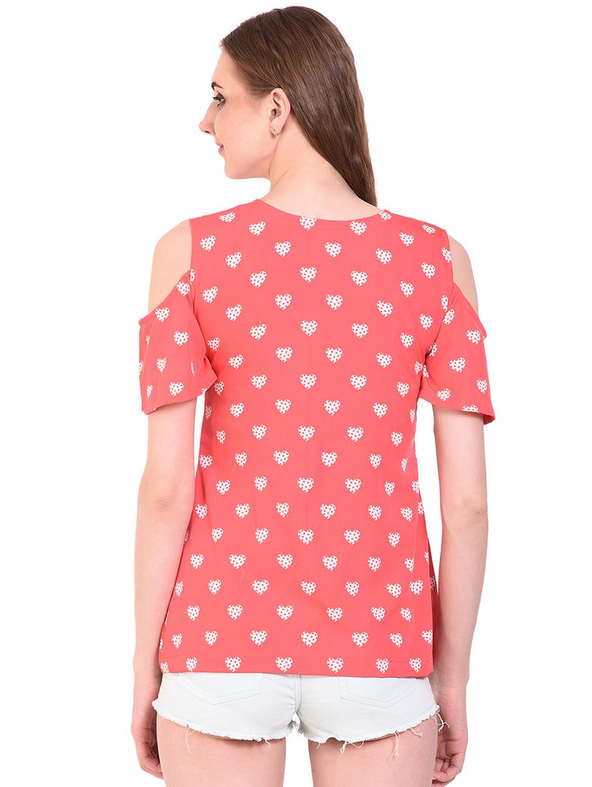 tie front neck cold shoulder top - 16264614 - Zoom Image - 3