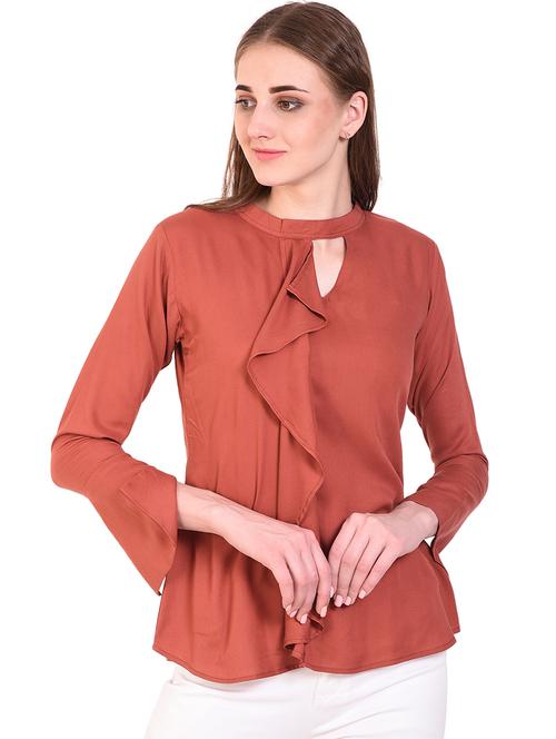 key hole neck ruffle detail top - 16264617 - Standard Image - 1