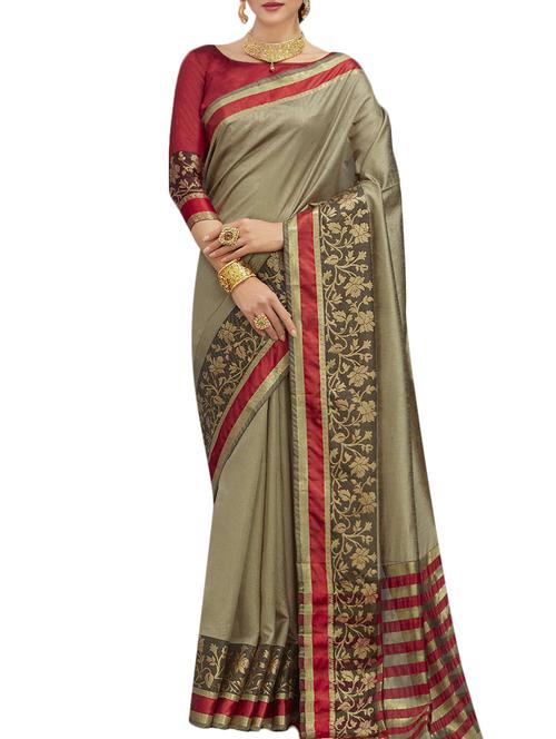 floral zari border woven saree with blouse - 16264667 - Very Small Image - 1