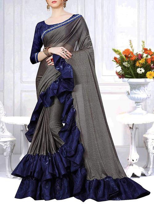 ruffle border fusion saree with blouse - 16264823 - Standard Image - 1