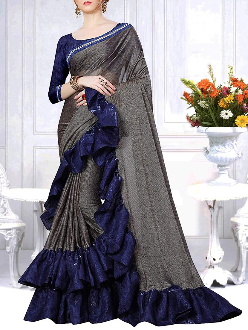 ruffle border fusion saree with blouse - 16264823 - Zoom Image - 1
