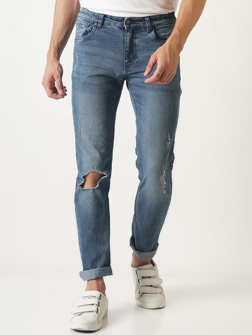 blue cotton slash knee jeans - 16265119 - Very Small Image - 1
