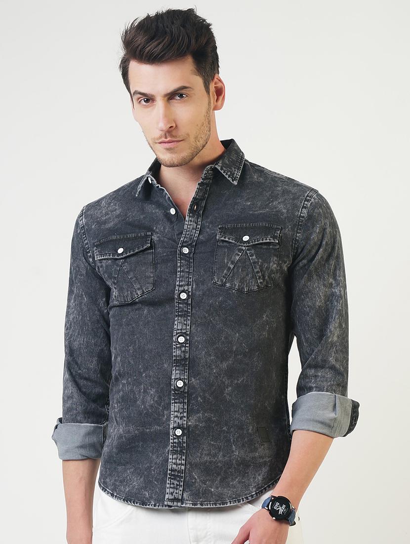 grey denim casual shirt - 16265202 - Zoom Image - 1