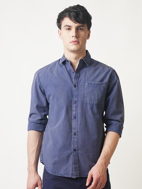 blue solid casual shirt - 16265203 - Standard Image - 1